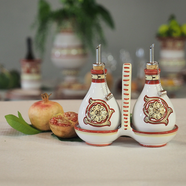 Set Olio-Aceto e Sale-Pepe con vassoio Ricco Deruta in ceramica di Deruta -  Ceramica Artistica
