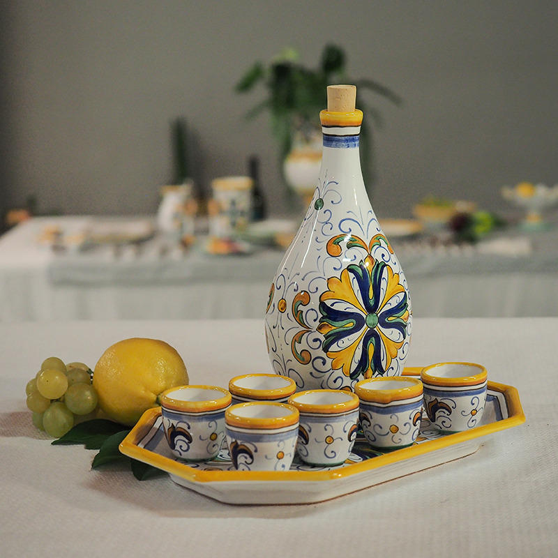 Servizio Limoncello con Bicchierini e Vassoio Foligno 2 1 - Ceramica di Deruta