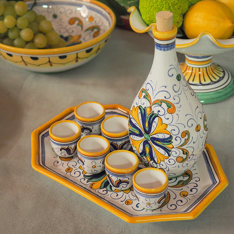 Servizio Limoncello con Bicchierini e Vassoio Foligno 3 1 - Ceramica di Deruta