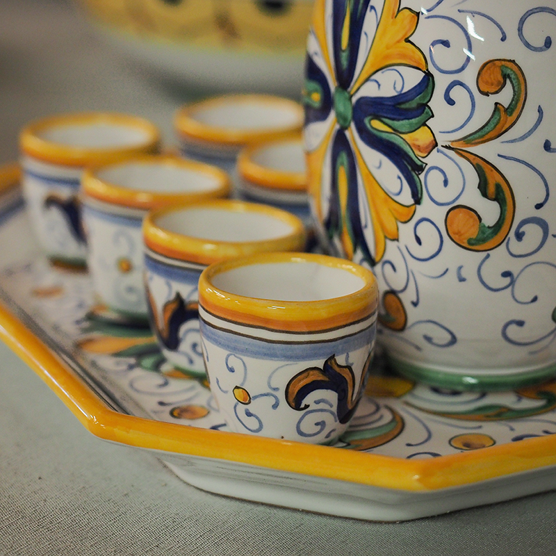 Servizio Limoncello con Bicchierini e Vassoio Foligno 6 1 - Ceramica di Deruta