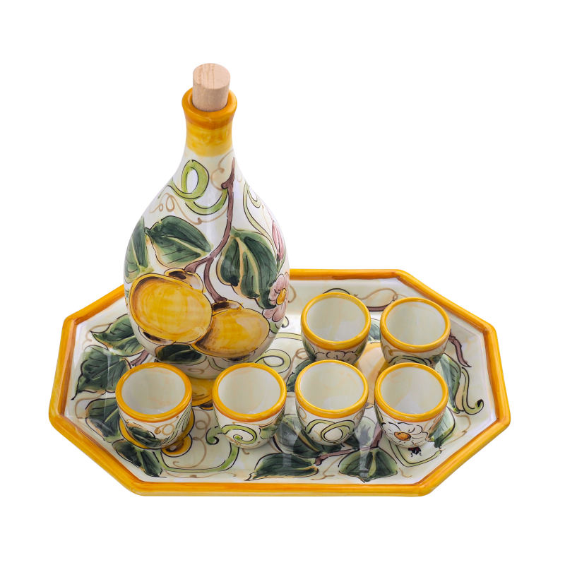 Servizio Limoncello con Vassoio e Bicchierini Bevagna 6 1 - Ceramica di Deruta