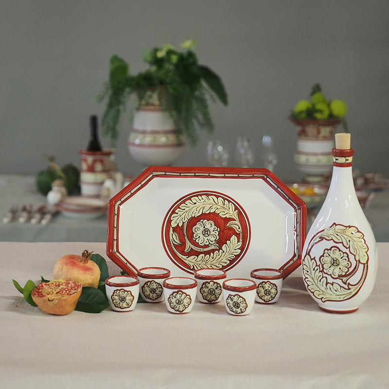 Servizio Limoncello con Vassoio e Bicchierini Pompei 1 1 - Ceramica di Deruta