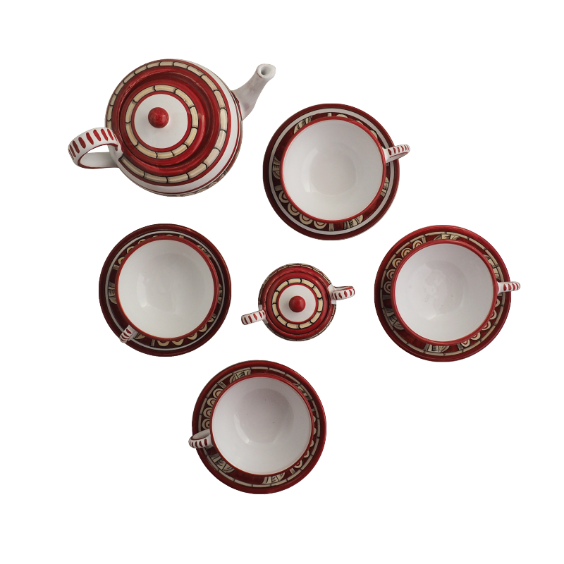 Servizio con quattro tazze te zuccheriera e teiera Pompei 2 - Ceramica di Deruta