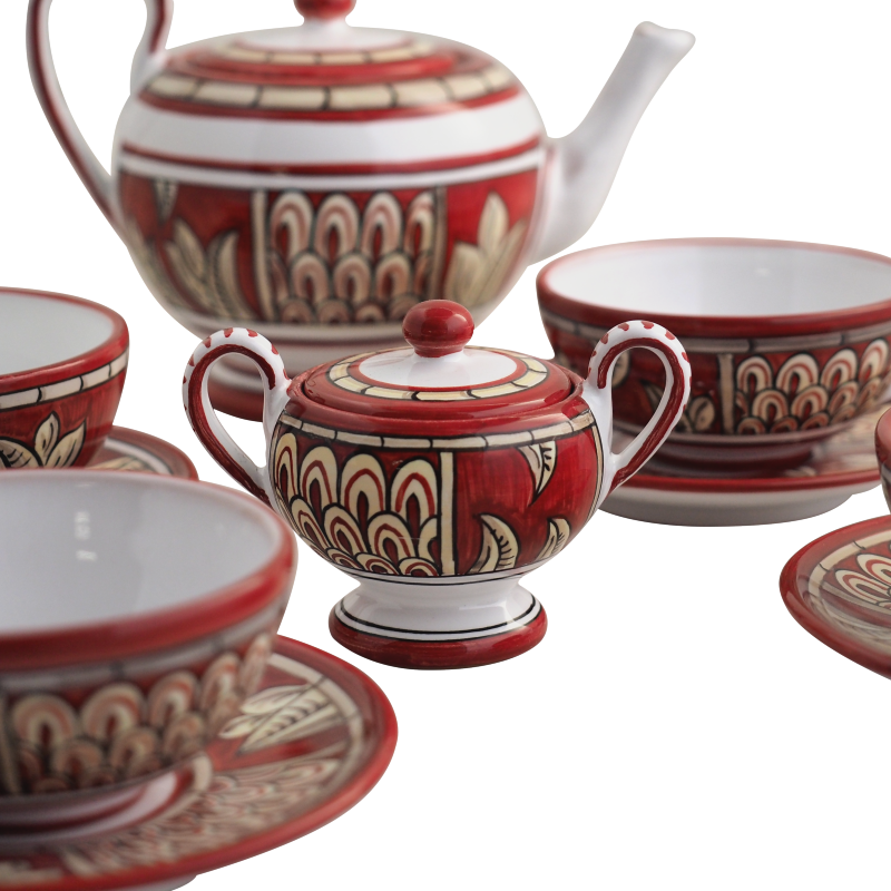 Servizio con quattro tazze te zuccheriera e teiera Pompei 3 - Ceramica di Deruta