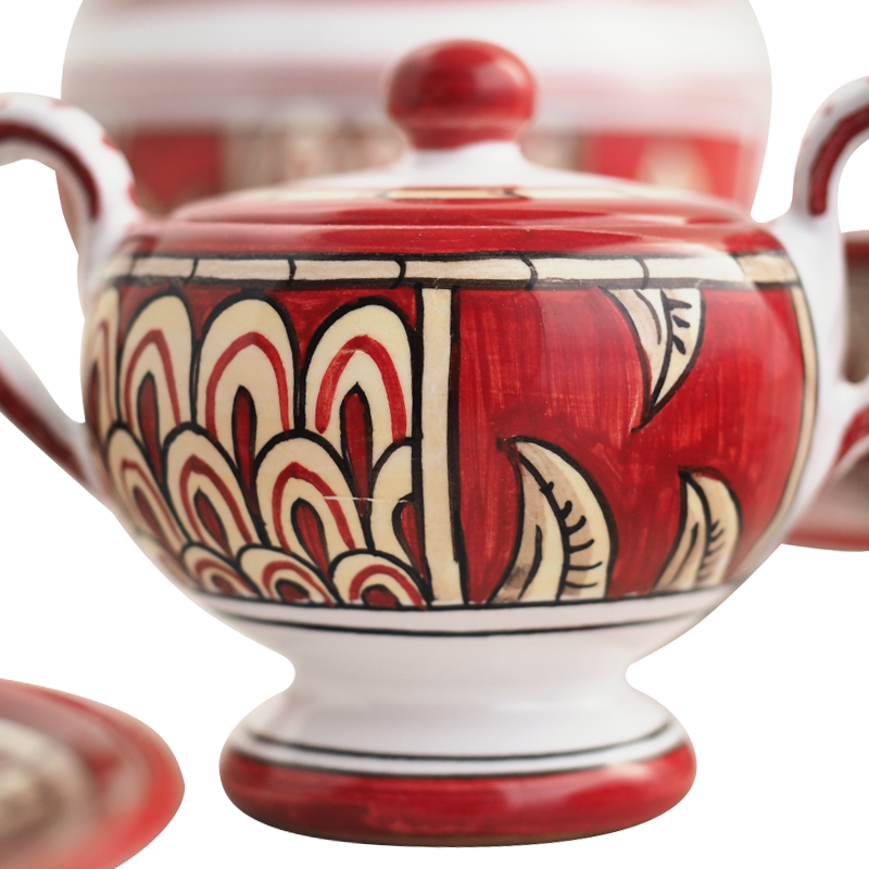 Servizio con quattro tazze te zuccheriera e teiera Pompei 4 - Ceramica di Deruta