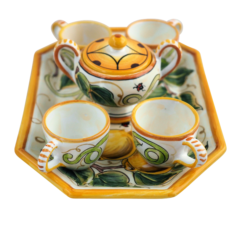 Servizio da Caffe con vassoio ottagonale Bevagna 5 1 - Ceramica di Deruta