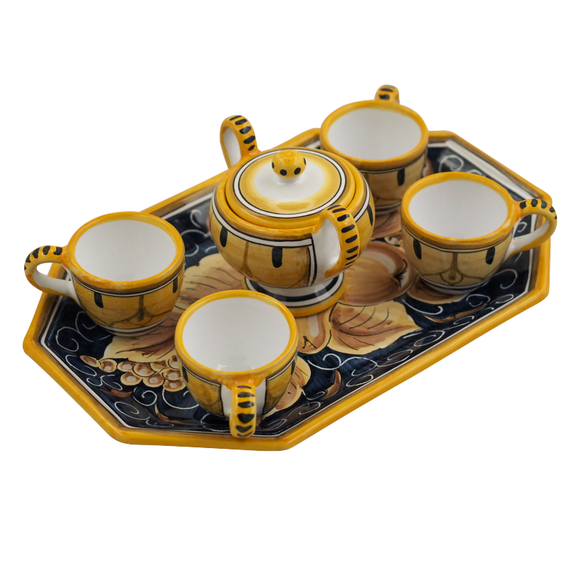 Servizio da Caffe con vassoio ottagonale Pesaro 0 1 - Ceramica di Deruta