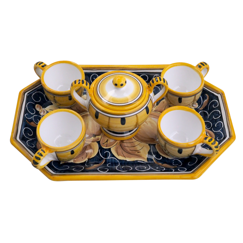 Servizio da Caffe con vassoio ottagonale Pesaro 3 1 - Ceramica di Deruta