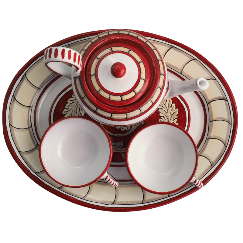 Servizio da te con vassoio ovale Pompei 2 1 - Ceramica di Deruta