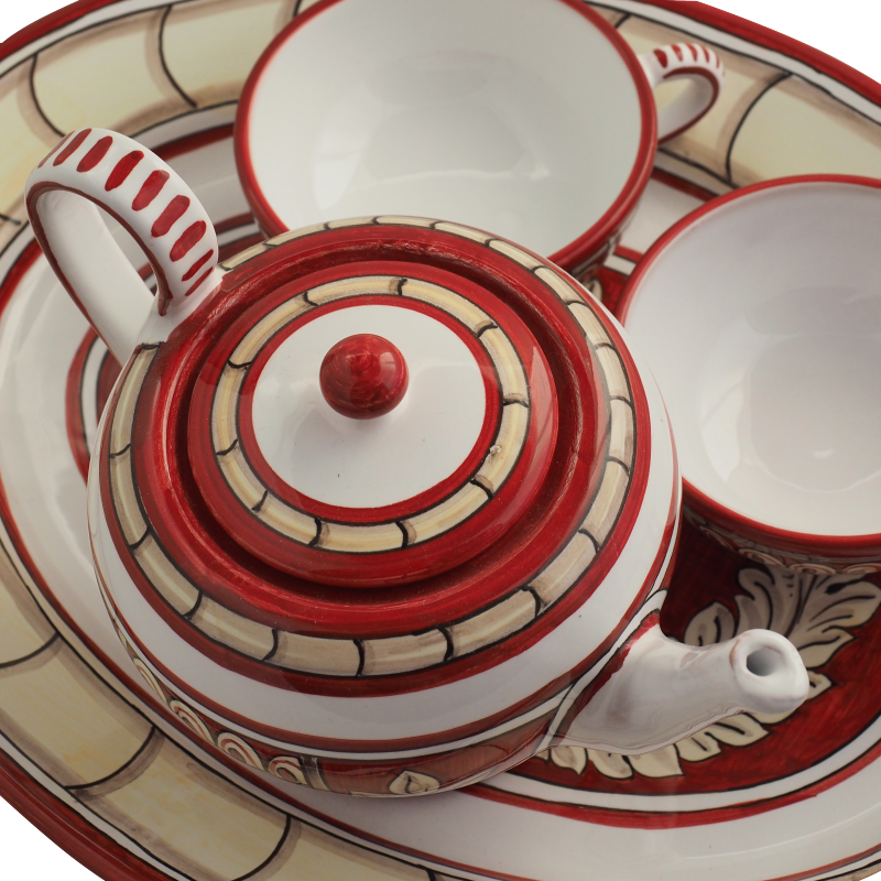 Servizio da te con vassoio ovale Pompei 4 1 - Ceramica di Deruta