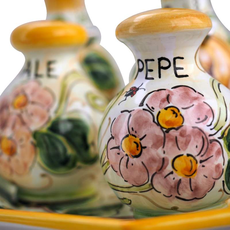 Set Olio Aceto Sale Pepe con Vassoio Bevagna 6 1 - Ceramica di Deruta