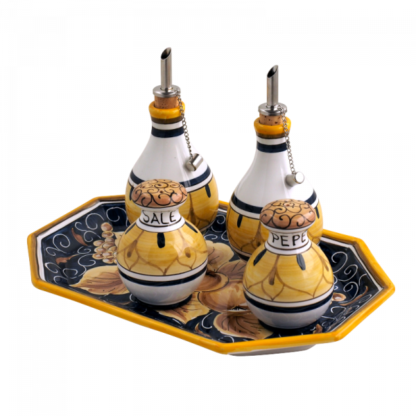 Set Olio-Aceto e Sale-Pepe con vassoio Pompei in ceramica di Deruta -  Ceramica Artistica