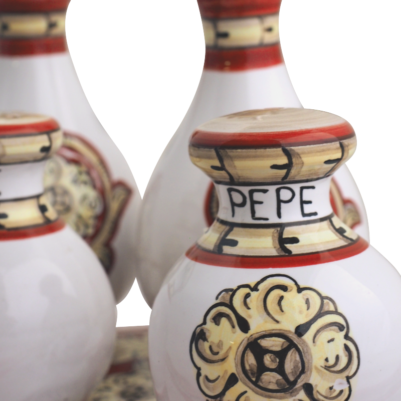 Set Olio Aceto Sale Pepe con Vassoio Pompei 4 1 - Ceramica di Deruta